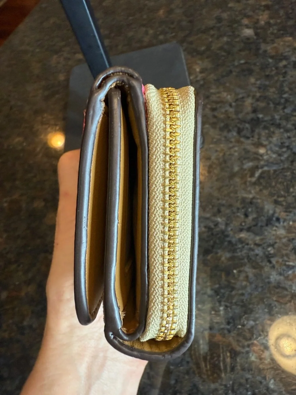 Coach Pink Textured Leather Compact Wallet with Gold Logo